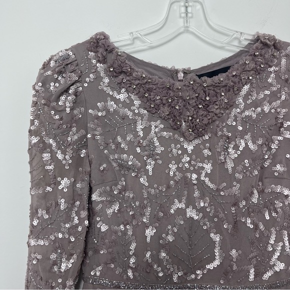 Mac Duggal Embellished High Neck Puff Sleeve Fitted Dress Mauve 93595 - Picture 6 of 13